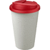 Americano® Eco -kahvimuki kierrätetystä materiaalista, läikyttämätön, 350 ml, punainen, valkoinen liikelahja logopainatuksella