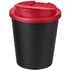 Americano® Espresso 250 ml muki, läikyttämätön kansi, musta, punainen liikelahja logopainatuksella