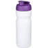 Baseline® Plus 650 ml -urheilujuomapullo läppäkannella, valkoinen, violetti liikelahja logopainatuksella