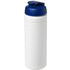 Baseline® Plus 750 ml läppäkantinen urheilujuomapullo, valkoinen, sininen liikelahja logopainatuksella
