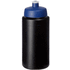 Baseline® Plus Grip 500 ml -urheilujuomapullo läppäkannella, sininen, musta liikelahja logopainatuksella