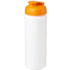 Baseline® Plus grip 750 ml läppäkantinen urheilujuomapullo, valkoinen, oranssi liikelahja logopainatuksella