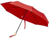Birgit 21'' taitettava ja tuulenpitävä sateenvarjo, kierrätettyä PET-muovia, punainen liikelahja logopainatuksella