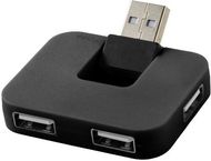 Gaia-USB-hubi, 4 porttia, musta liikelahja logopainatuksella