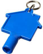 Maximilian-yleisavain avaimenperässä, talonmuotoinen, sininen liikelahja logopainatuksella