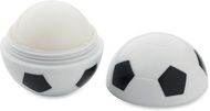 Jalkapallon muotoinen huulirasva BALL, valkoinen, musta liikelahja logopainatuksella