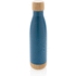 Pullo bambukannella ja -pohjalla ruostumattomasta teräksestä, sininen liikelahja logopainatuksella