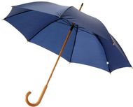 23" Jova-sateenvarjo, puinen varsi ja kahva, tummansininen liikelahja logopainatuksella