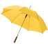 23" Lisa-sateenvarjo puukahvalla, automaattisesti avautuva, keltainen liikelahja logopainatuksella