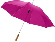 23" Lisa-sateenvarjo puukahvalla, automaattisesti avautuva, purppura liikelahja logopainatuksella