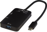 ADAPT alumiininen Type-C-multimedia-adapteri (USB-A/Type-C/HDMI), musta liikelahja logopainatuksella