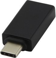 Adapt alumiininen USB-C-USB-A 3.0 -sovitin, musta liikelahja logopainatuksella