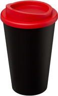Americano® 350 ml eristetty muki, musta, punainen liikelahja logopainatuksella