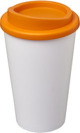 Americano® 350 ml eristetty muki, valkoinen, oranssi liikelahja logopainatuksella