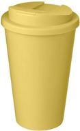 Americano® 350 ml muki, läikyttämätön kansi, keltainen liikelahja logopainatuksella