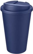 Americano® 350 ml muki, läikyttämätön kansi, sininen liikelahja logopainatuksella