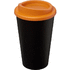 Americano® 350 ml:n eristetty kahvimuki, musta, oranssi liikelahja logopainatuksella