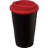 Americano® 350 ml:n eristetty kahvimuki, musta, punainen liikelahja logopainatuksella