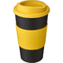 Americano® 350 ml:n eristetty kahvimuki ottimella, keltainen, musta liikelahja logopainatuksella