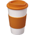 Americano® 350 ml:n eristetty kahvimuki ottimella, valkoinen, oranssi liikelahja logopainatuksella