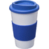Americano® 350 ml:n eristetty kahvimuki ottimella, valkoinen, sininen liikelahja logopainatuksella