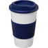 Americano® 350 ml:n eristetty kahvimuki ottimella, valkoinen, sininen liikelahja logopainatuksella