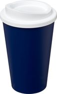 Americano® 350 ml:n eristetty kahvimuki, valkoinen, sininen liikelahja logopainatuksella