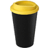 Americano® Eco -kahvimuki kierrätetystä materiaalista, 350 ml, keltainen, musta liikelahja logopainatuksella