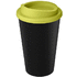 Americano® Eco -kahvimuki kierrätetystä materiaalista, 350 ml, musta, kalkinvihreä liikelahja logopainatuksella