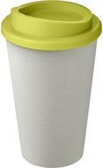 Americano® Eco -kahvimuki kierrätetystä materiaalista, 350 ml, valkoinen, kalkinvihreä liikelahja logopainatuksella