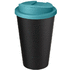 Americano® Eco -kahvimuki kierrätetystä materiaalista, läikyttämätön, 350 ml, aqua-blue, musta liikelahja logopainatuksella