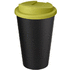Americano® Eco -kahvimuki kierrätetystä materiaalista, läikyttämätön, 350 ml, musta, kalkinvihreä liikelahja logopainatuksella