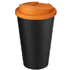 Americano® Eco -kahvimuki kierrätetystä materiaalista, läikyttämätön, 350 ml, musta, oranssi liikelahja logopainatuksella