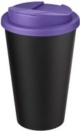 Americano® Eco -kahvimuki kierrätetystä materiaalista, läikyttämätön, 350 ml, musta, violetti liikelahja logopainatuksella