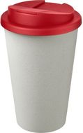 Americano® Eco -kahvimuki kierrätetystä materiaalista, läikyttämätön, 350 ml, punainen, valkoinen liikelahja logopainatuksella