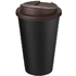 Americano® Eco -kahvimuki kierrätetystä materiaalista, läikyttämätön, 350 ml, ruskea, musta liikelahja logopainatuksella