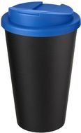 Americano® Eco -kahvimuki kierrätetystä materiaalista, läikyttämätön, 350 ml, sininen, musta liikelahja logopainatuksella