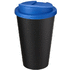 Americano® Eco -kahvimuki kierrätetystä materiaalista, läikyttämätön, 350 ml, sininen, musta liikelahja logopainatuksella