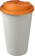 Americano® Eco -kahvimuki kierrätetystä materiaalista, läikyttämätön, 350 ml, valkoinen, oranssi liikelahja logopainatuksella