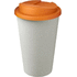 Americano® Eco -kahvimuki kierrätetystä materiaalista, läikyttämätön, 350 ml, valkoinen, oranssi liikelahja logopainatuksella