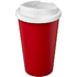 Americano® Eco -kahvimuki kierrätetystä materiaalista, läikyttämätön, 350 ml, valkoinen, punainen liikelahja logopainatuksella