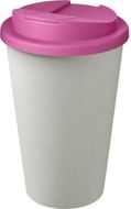 Americano® Eco -kahvimuki kierrätetystä materiaalista, läikyttämätön, 350 ml, valkoinen, ruusu liikelahja logopainatuksella