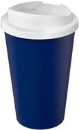 Americano® Eco -kahvimuki kierrätetystä materiaalista, läikyttämätön, 350 ml, valkoinen, sininen liikelahja logopainatuksella