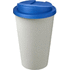 Americano® Eco -kahvimuki kierrätetystä materiaalista, läikyttämätön, 350 ml, valkoinen, sininen liikelahja logopainatuksella