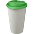 Americano® Eco -kahvimuki kierrätetystä materiaalista, läikyttämätön, 350 ml, valkoinen, vihreä liikelahja logopainatuksella