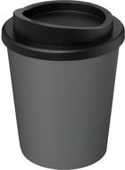 Americano® Espresso 250 ml eristetty juomamuki kierrätetystä materiaalista, harmaa, musta liikelahja logopainatuksella
