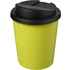 Americano® Espresso 250 ml kahvimuki kierrätetystä materiaalista läikkymiseltä estävällä kannella, kalkinvihreä, musta liikelahja logopainatuksella