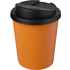 Americano® Espresso 250 ml kahvimuki kierrätetystä materiaalista läikkymiseltä estävällä kannella, oranssi, musta liikelahja logopainatuksella