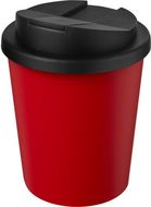 Americano® Espresso 250 ml kahvimuki kierrätetystä materiaalista läikkymiseltä estävällä kannella, punainen, musta liikelahja logopainatuksella