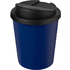 Americano® Espresso 250 ml kahvimuki kierrätetystä materiaalista läikkymiseltä estävällä kannella, sininen, musta liikelahja logopainatuksella